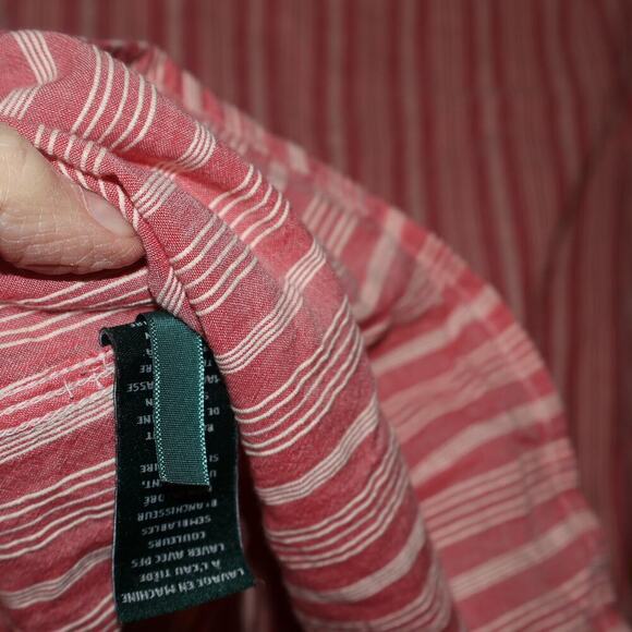 Lauren Ralph Lauren Blouse Size PXS Red white stripe, pearl buttons - Picture 9 of 13